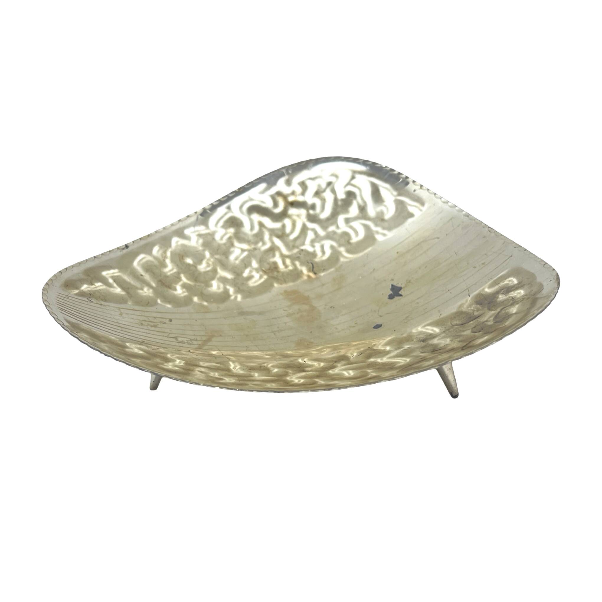Vintage plated plate on leaf-shaped legs, silver-plated, Germany, 1970s.