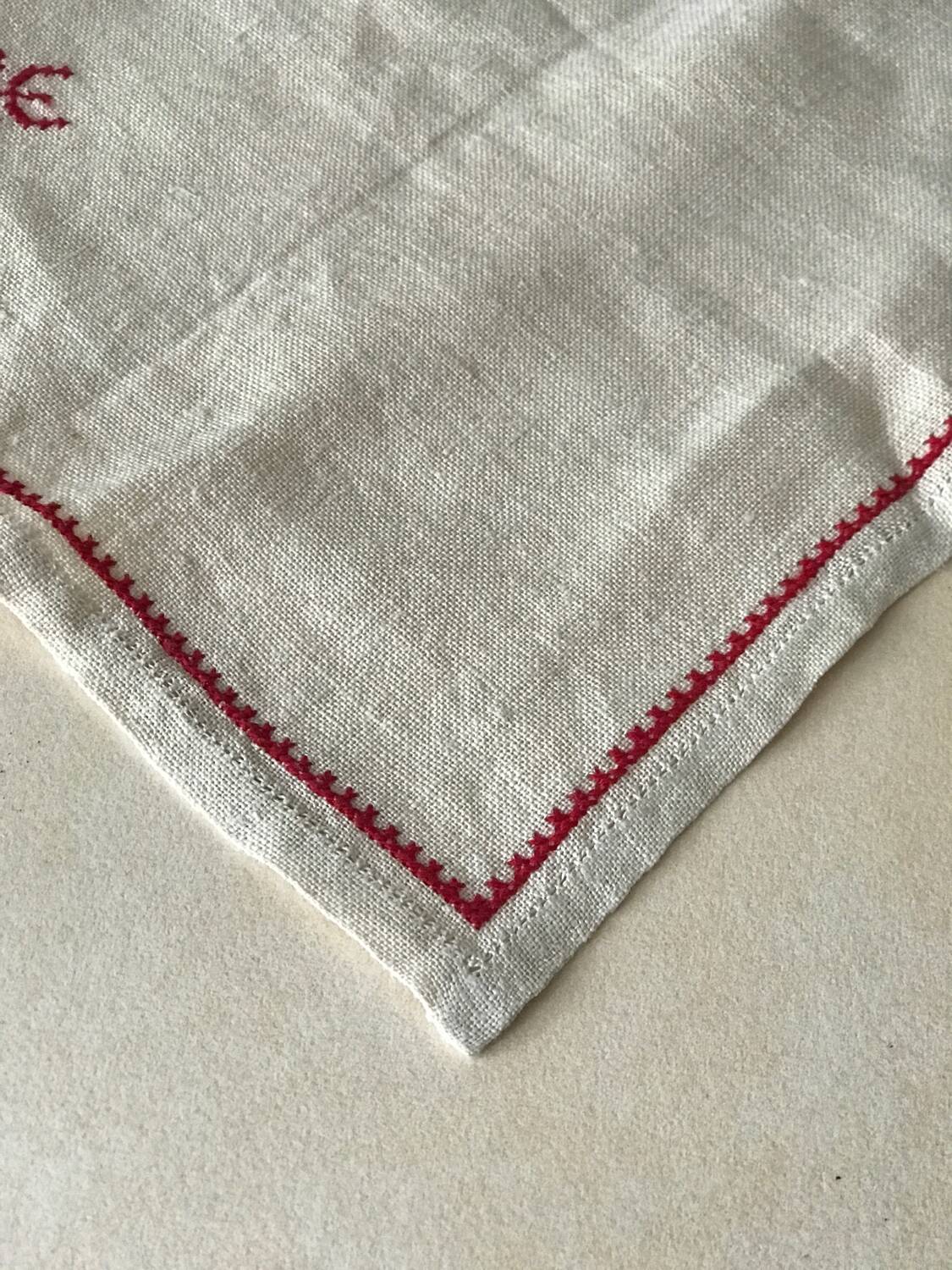 Hand embroidered linen tablecloth and napkins