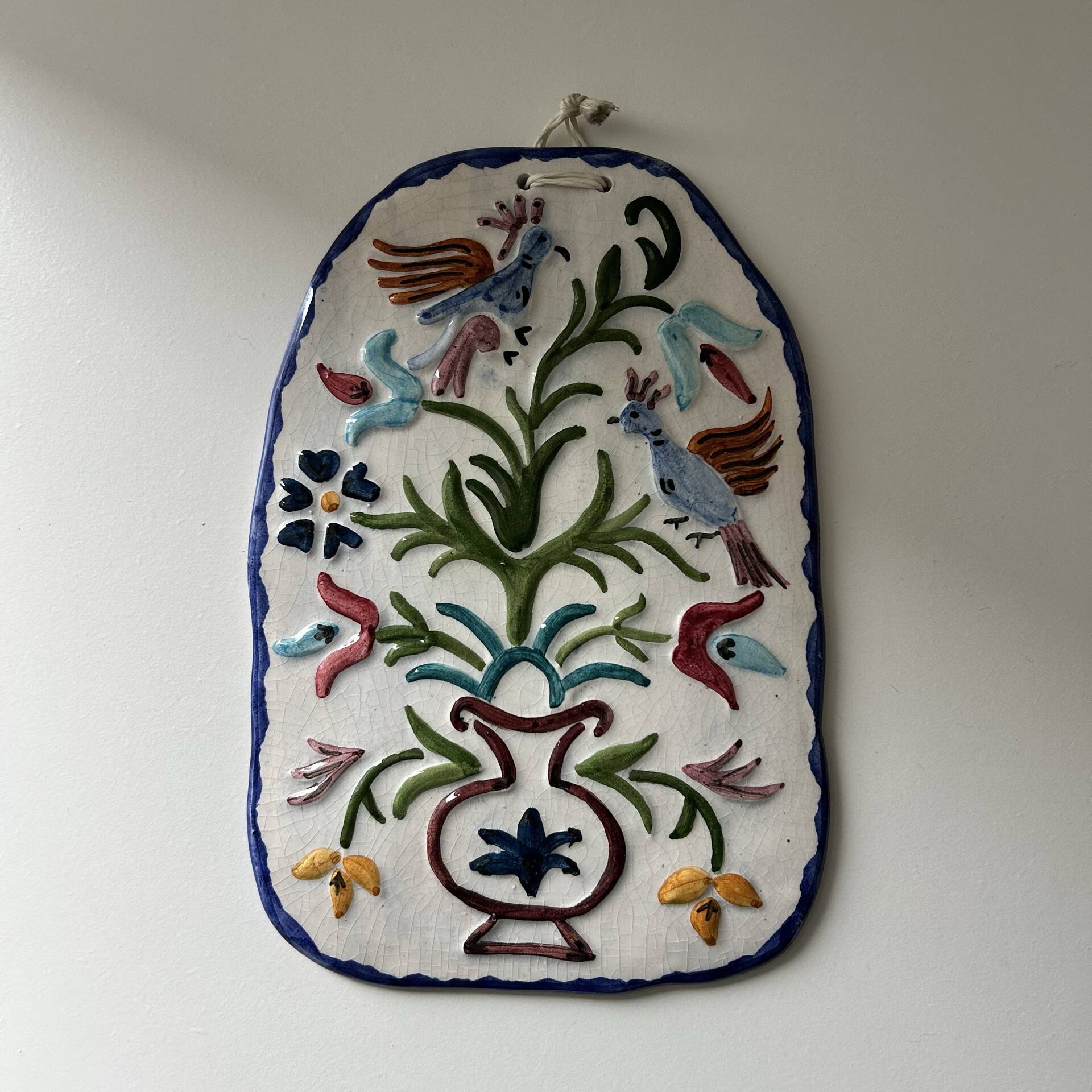 Plaque en céramique décor oiseaux