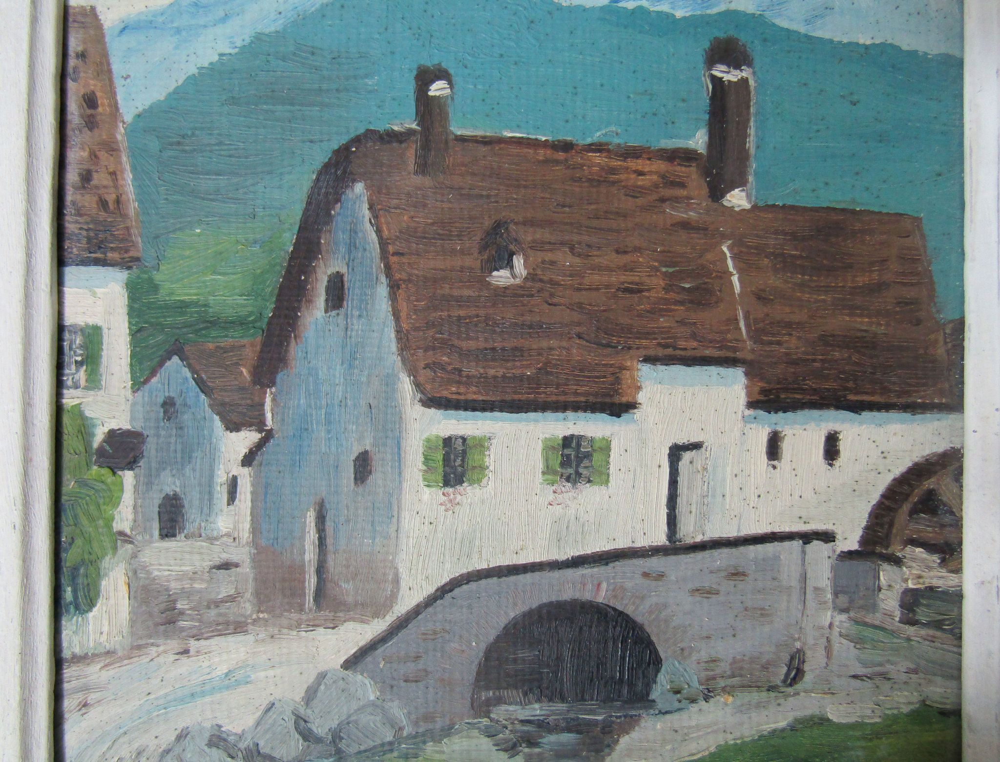 Tableau huile sur panneau, paysage montagnard