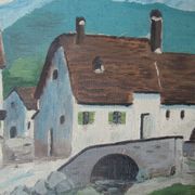 Tableau huile sur panneau, paysage montagnard