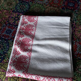 Red and white damask tablecloth