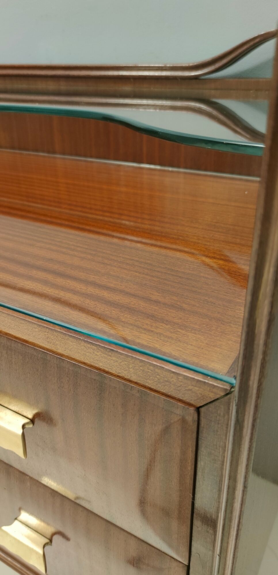 Walnut dresser with a thick glass top, italy