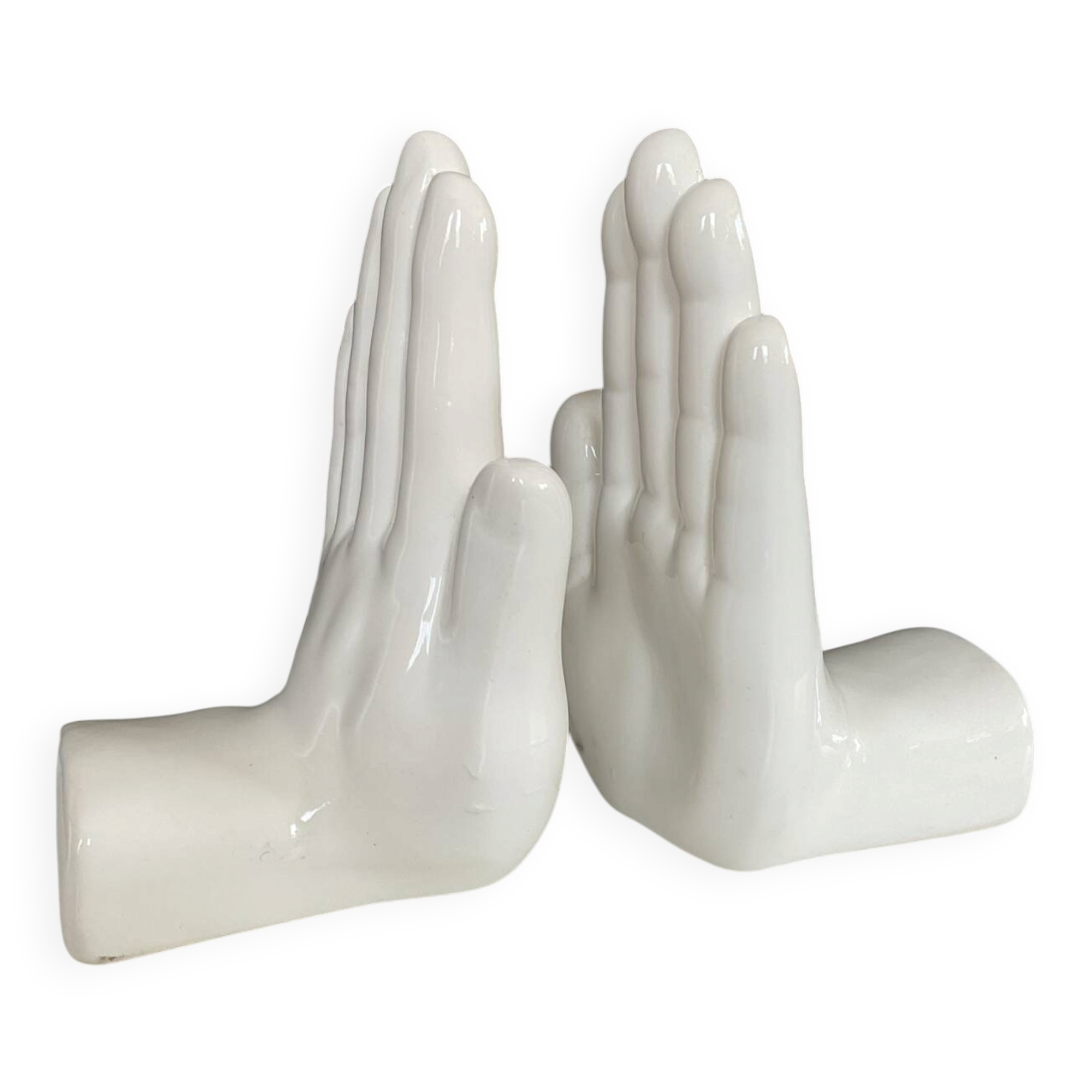 Pair of vintage ceramic enamelled hand bookends