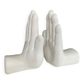 Pair of vintage ceramic enamelled hand bookends