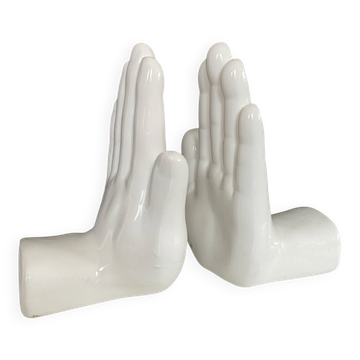 Pair of vintage ceramic enamelled hand bookends