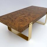 Mid-Century Modern Italian Briar Walnut and Brass Coffee Table, 1970s