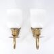 Pair of brass and opaque glass wall lights, 1950s