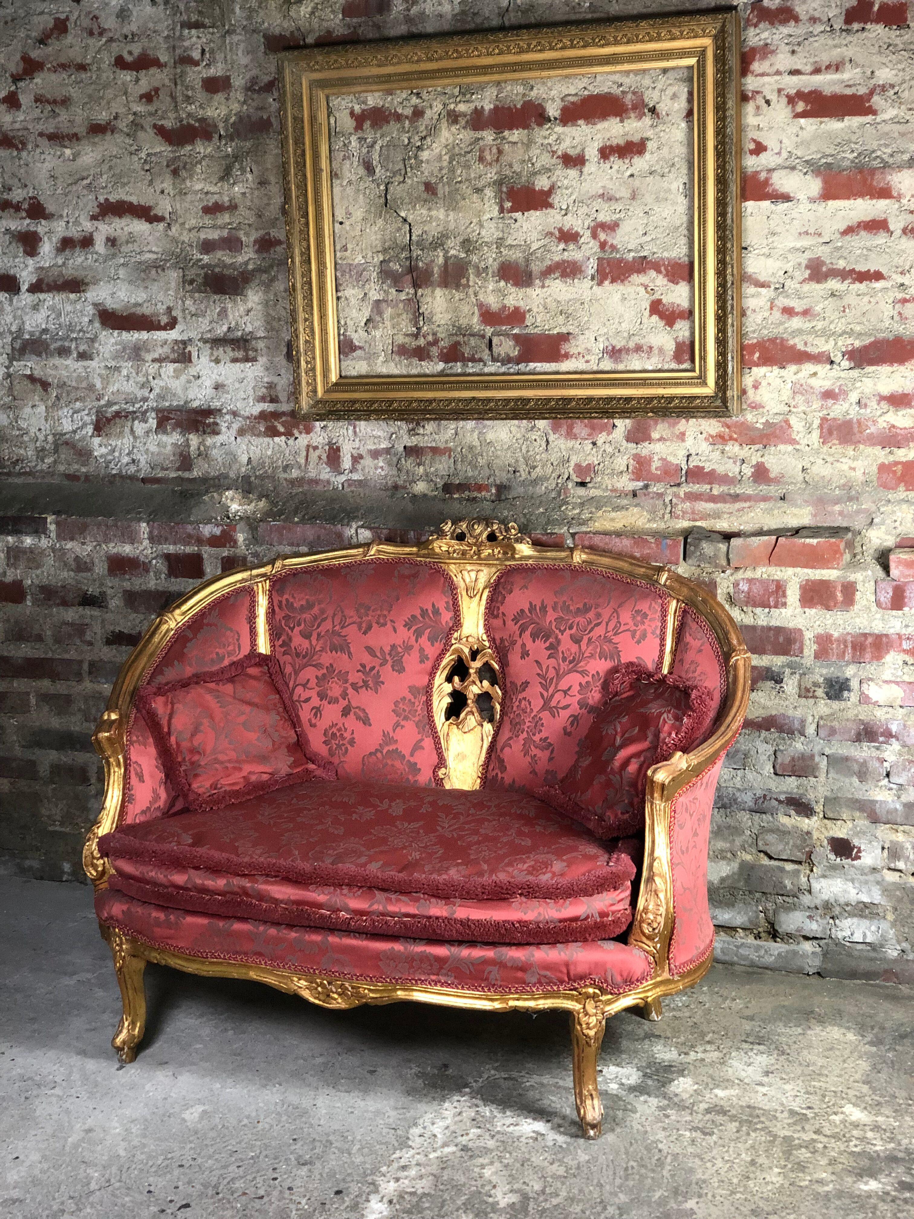 Bench louis XV style in gilded wood carved and upholstered