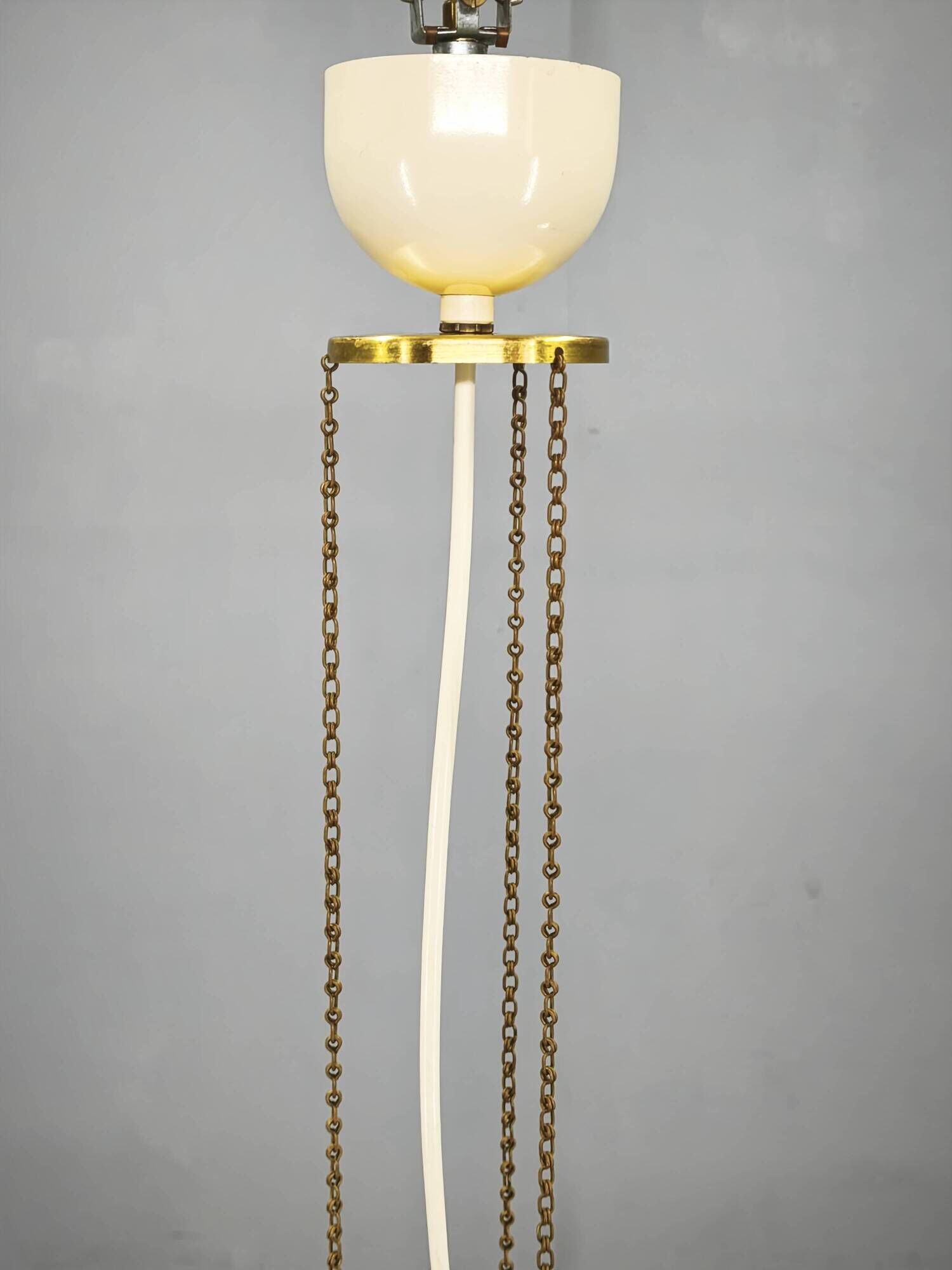 1970s NAPAKO Space Age Brass and Cream Pendant Light, Czechoslovakia