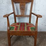 Art Deco wood and straw armchair