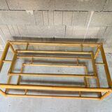 Rattan coffee table vintage glass top 1970