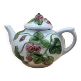 Ancienne Théière en Barbotine - Décor Fraises en Relief - Style Shabby Chic
