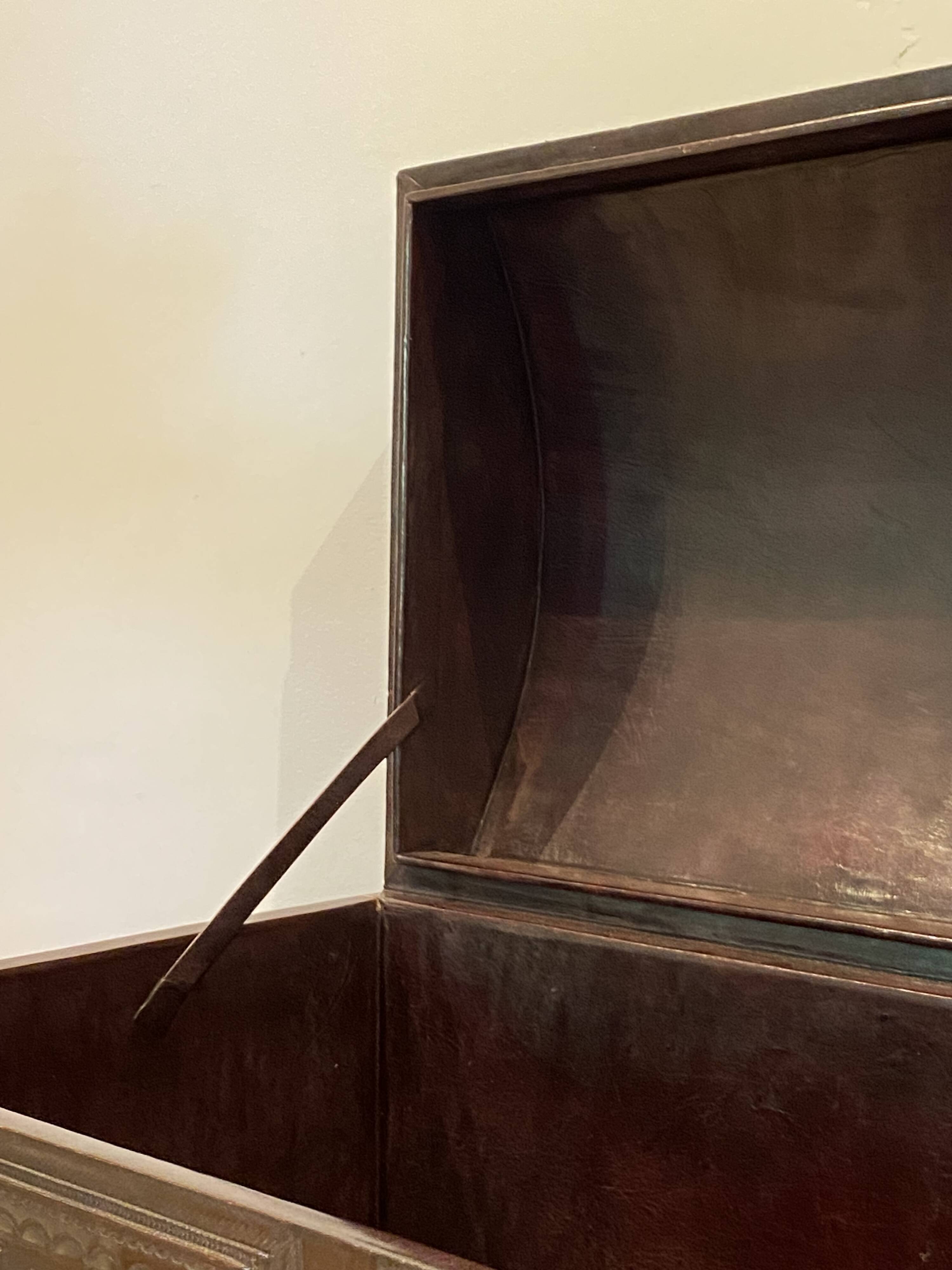 Brown leather and wood domed chest