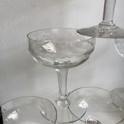 Set of 6 depicted Art Deco engraved crystal champagne glasses mismatched 50s