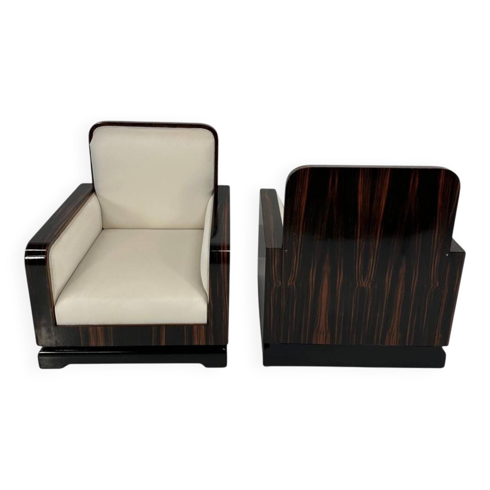 Set of Art Deco Italian Macassar and Walnut Root Armchairs, 1930s
