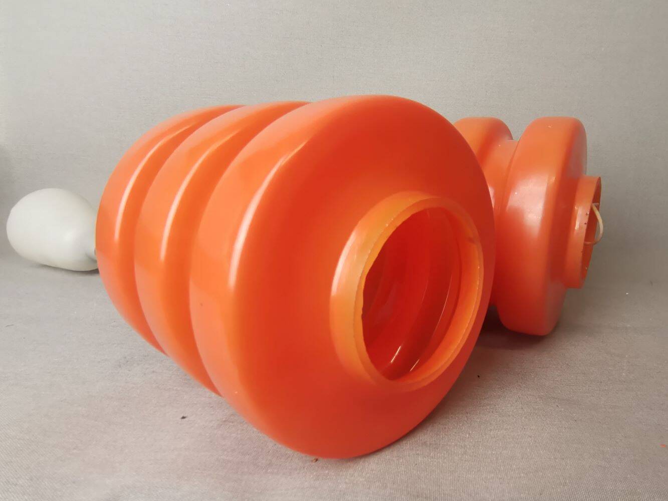 Pair Mid Century Modern MCM orange glass hanging lamps