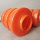 Pair Mid Century Modern MCM orange glass hanging lamps