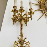 Pair of gilded bronze candlesticks, marble bases.