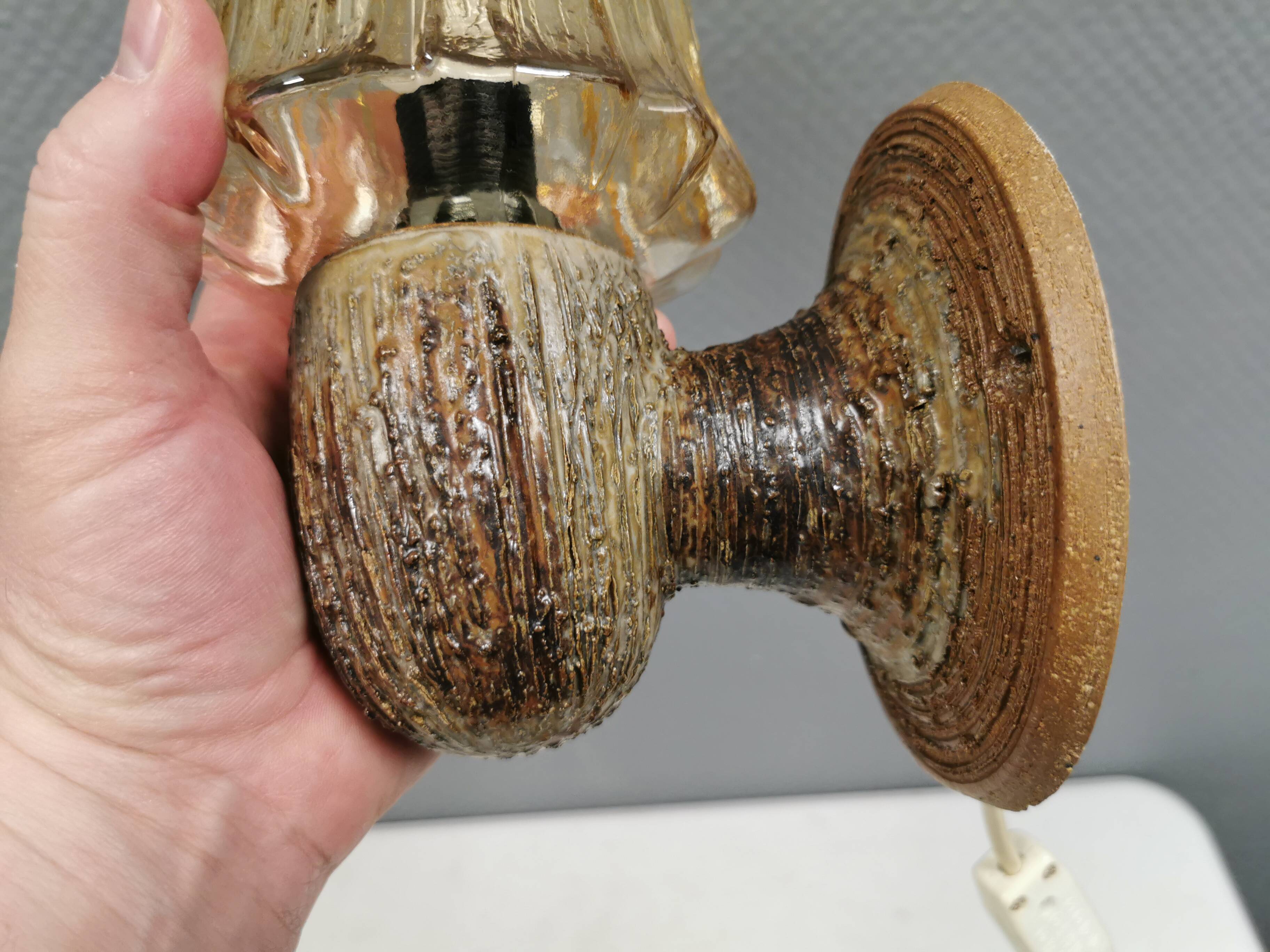 A ceramic wall lamp with a hard-pressed glass shade, Axella Denmark 1970s