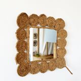 Vintage 1960s braided raffia mirror