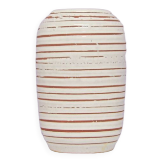 Vase géométrique blanc rayé vintage d’allemagne de l’ouest scheurich
