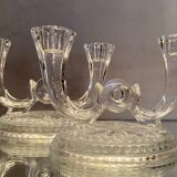 Pair of Val Saint Lambert crystal table end candlesticks