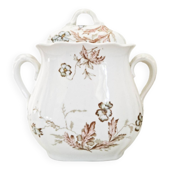 Large antique flowered porcelain sugar bowl John Maddock and Sons