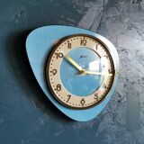 Vintage formica clock asymmetrical silent wall clock "GC celestial blue"