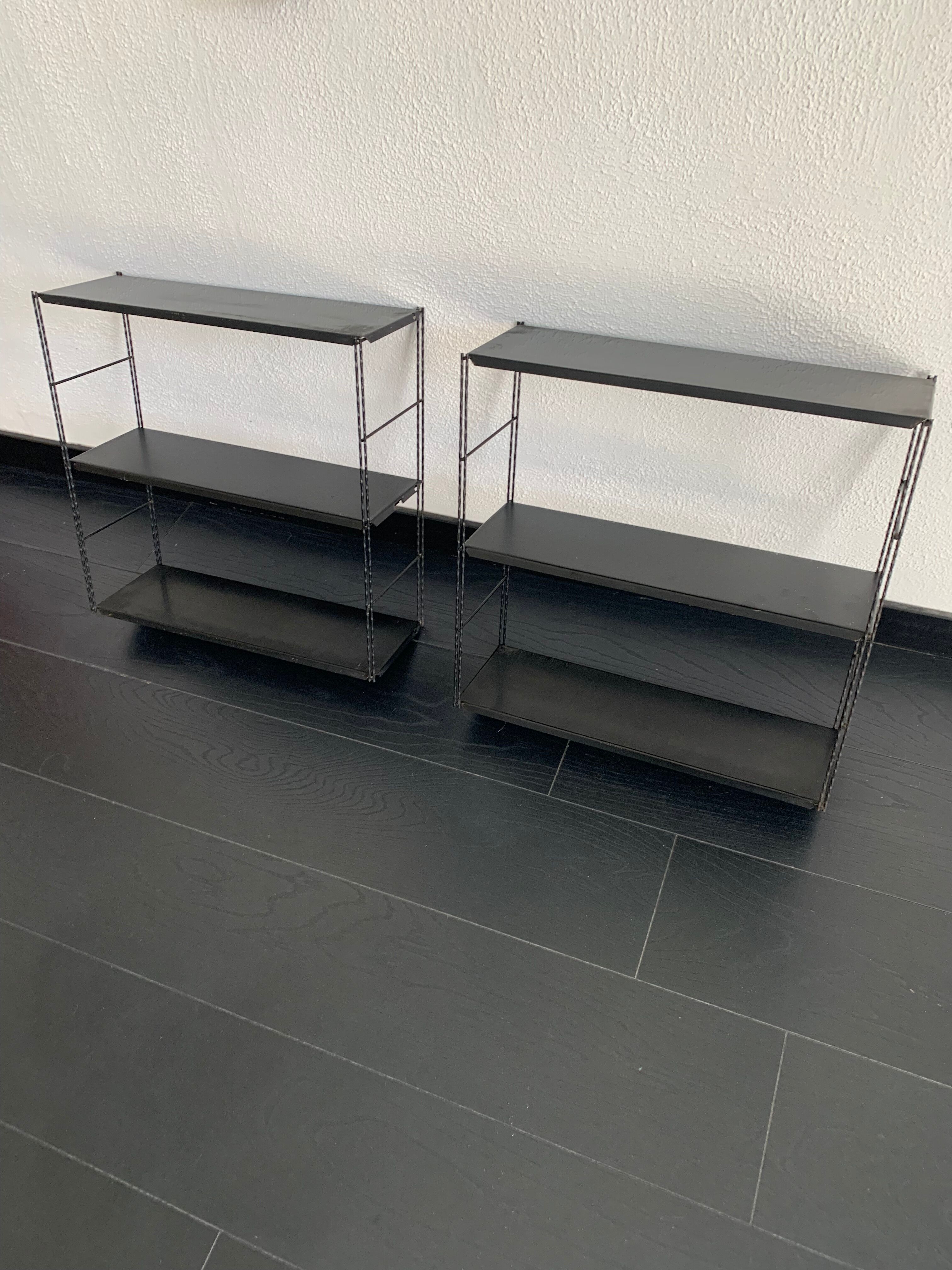 Pair shelves vintage 1960 black string - 49 x 58 cm