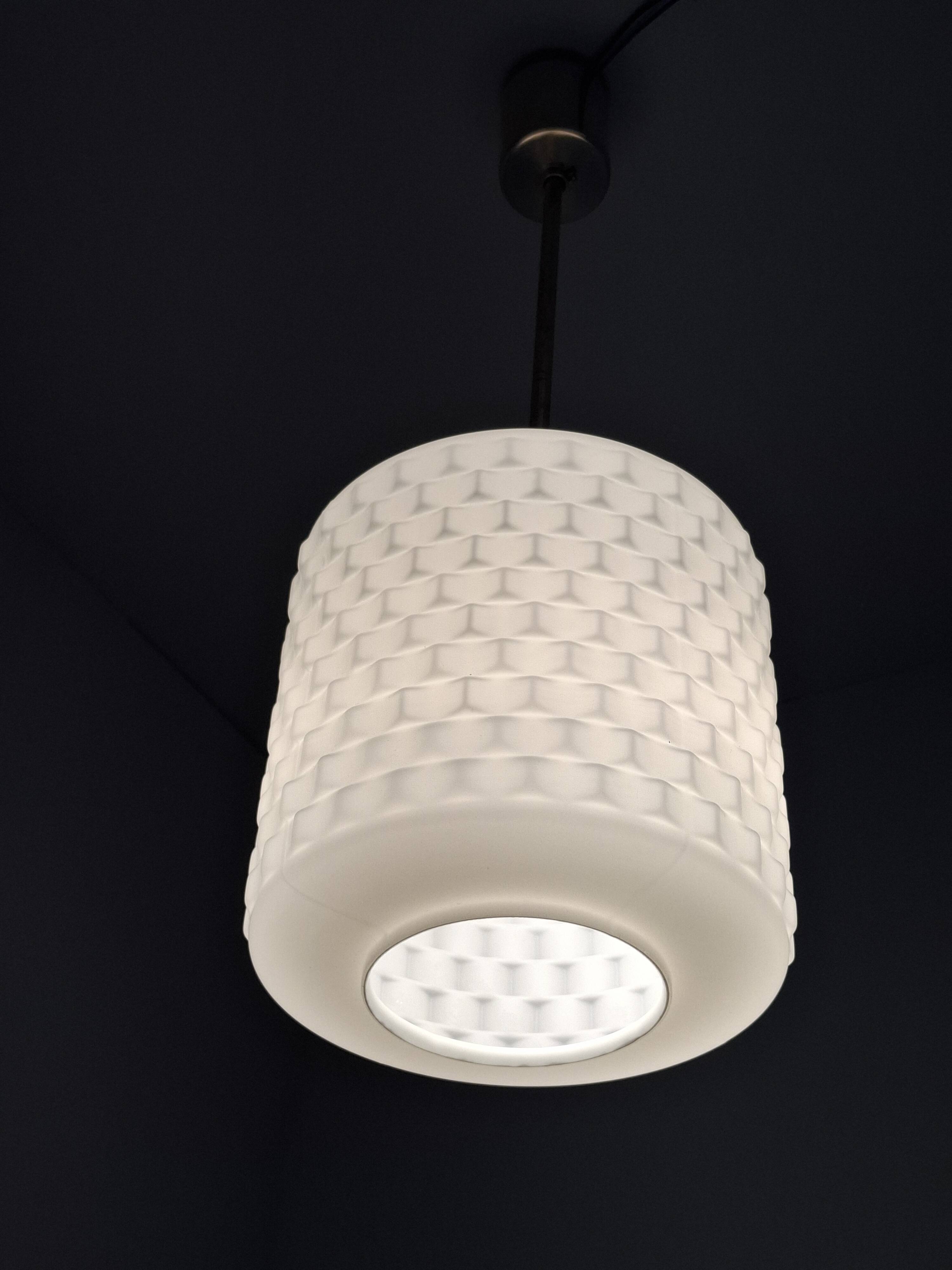 Czechoslovak Midcentury Modern Pendant Lamp in Textured Glass and Brass, 19