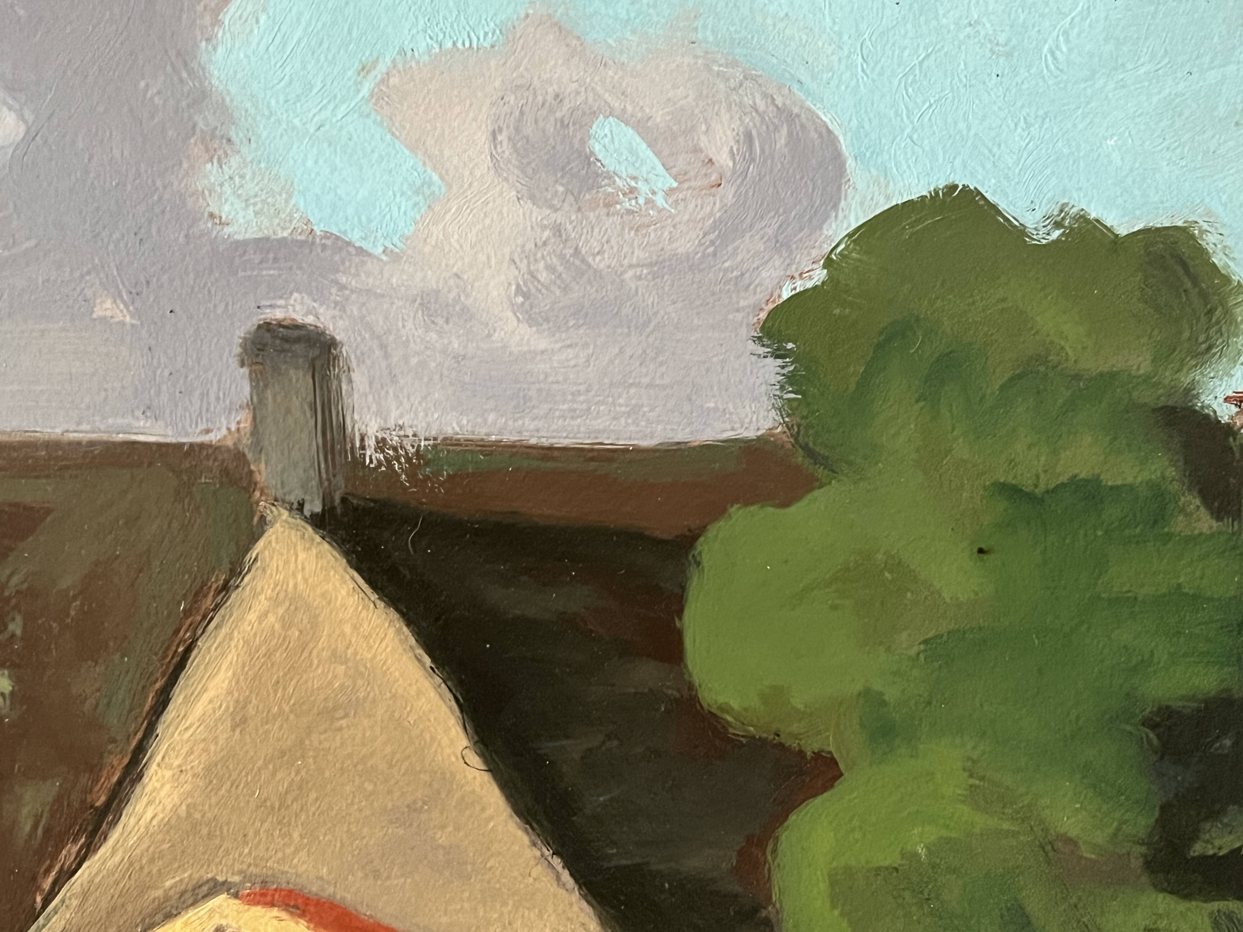 Large oil on panel of a Breton landscape 1950, antique painting signed.