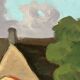 Large oil on panel of a Breton landscape 1950, antique painting signed.
