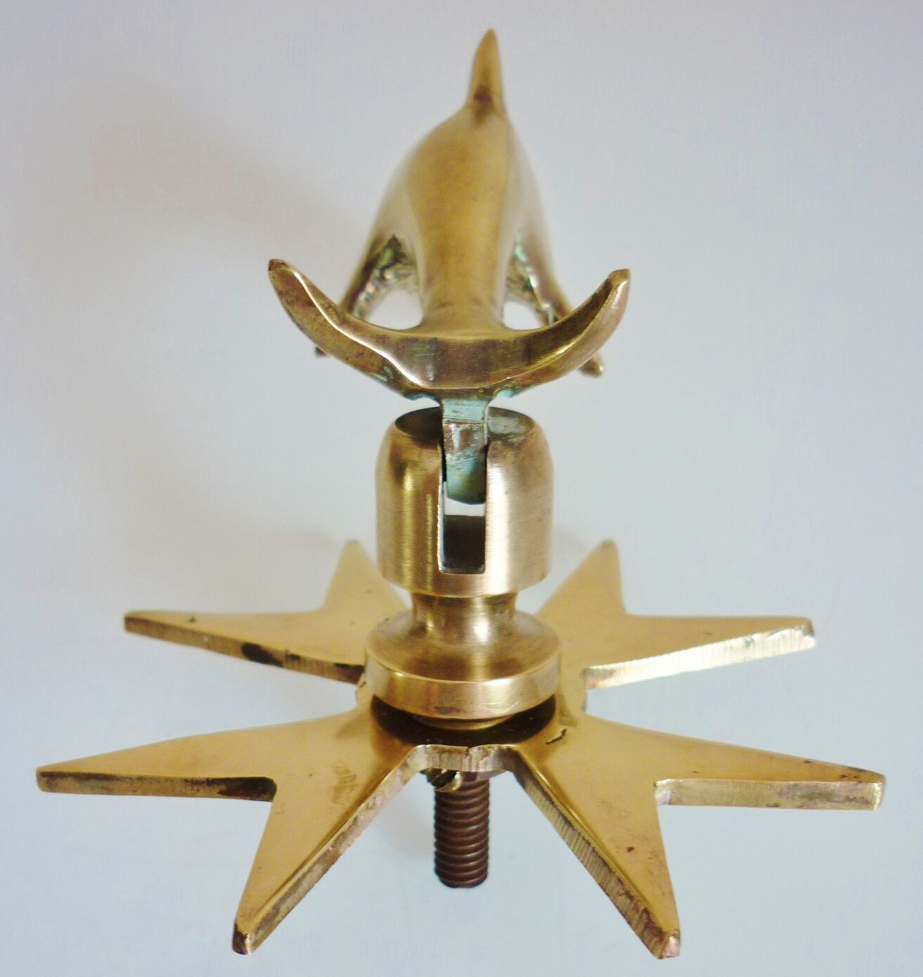 Door knocker with stopper and Maltese cross, solid brass dolphin