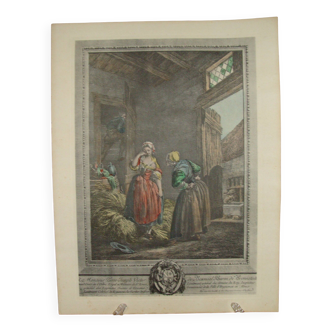 Engraving by Choffard "The Badly Guarded Girl"