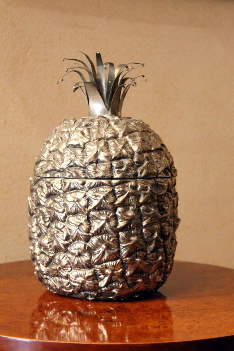 Mid-Century Modern Italian Silvered Pineapple Ice Bucket and Sugar Bowl, 1970s, Set of 2