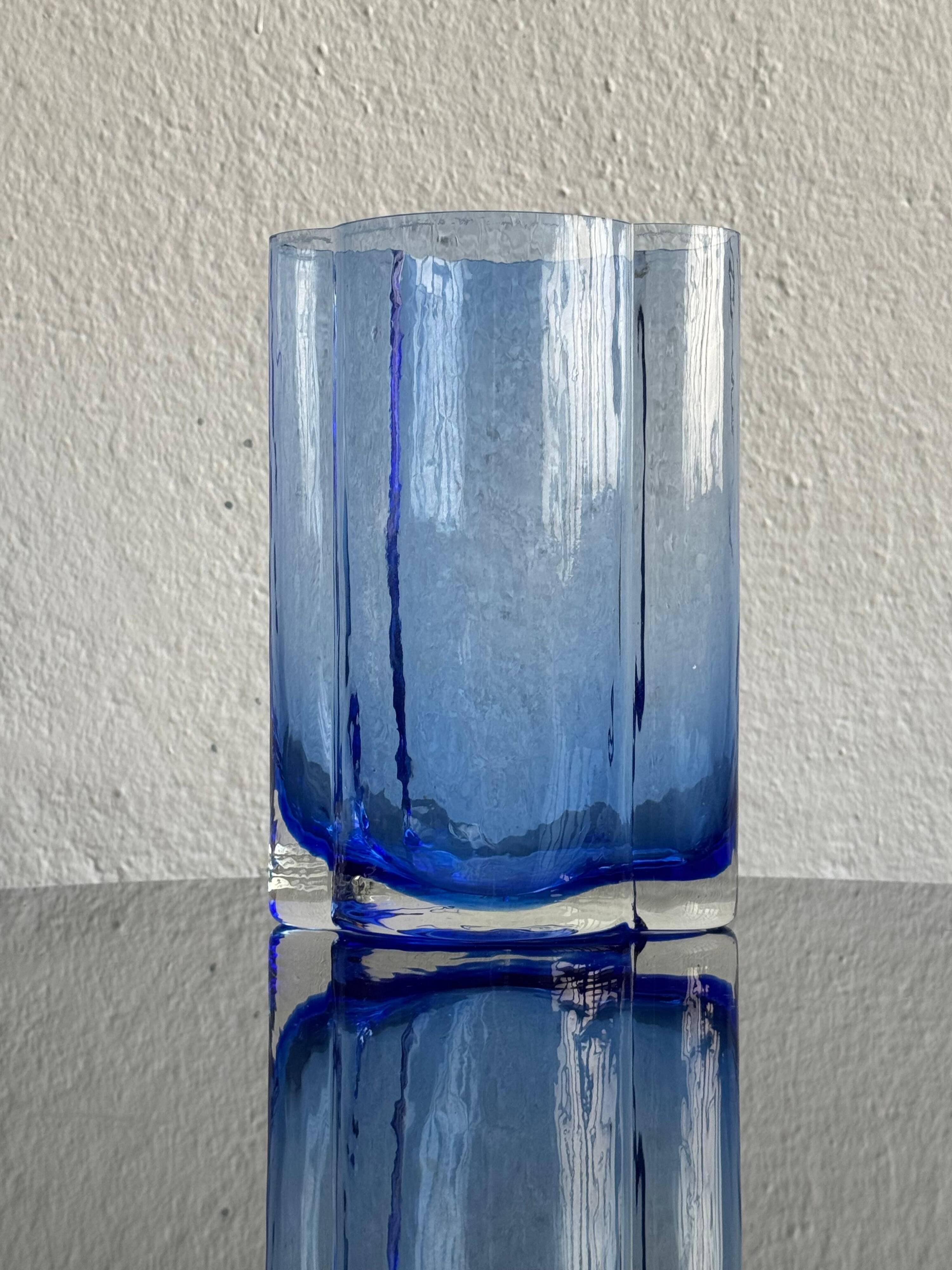 Mid century Murano Vase, Blue shaped Glass, 1960's