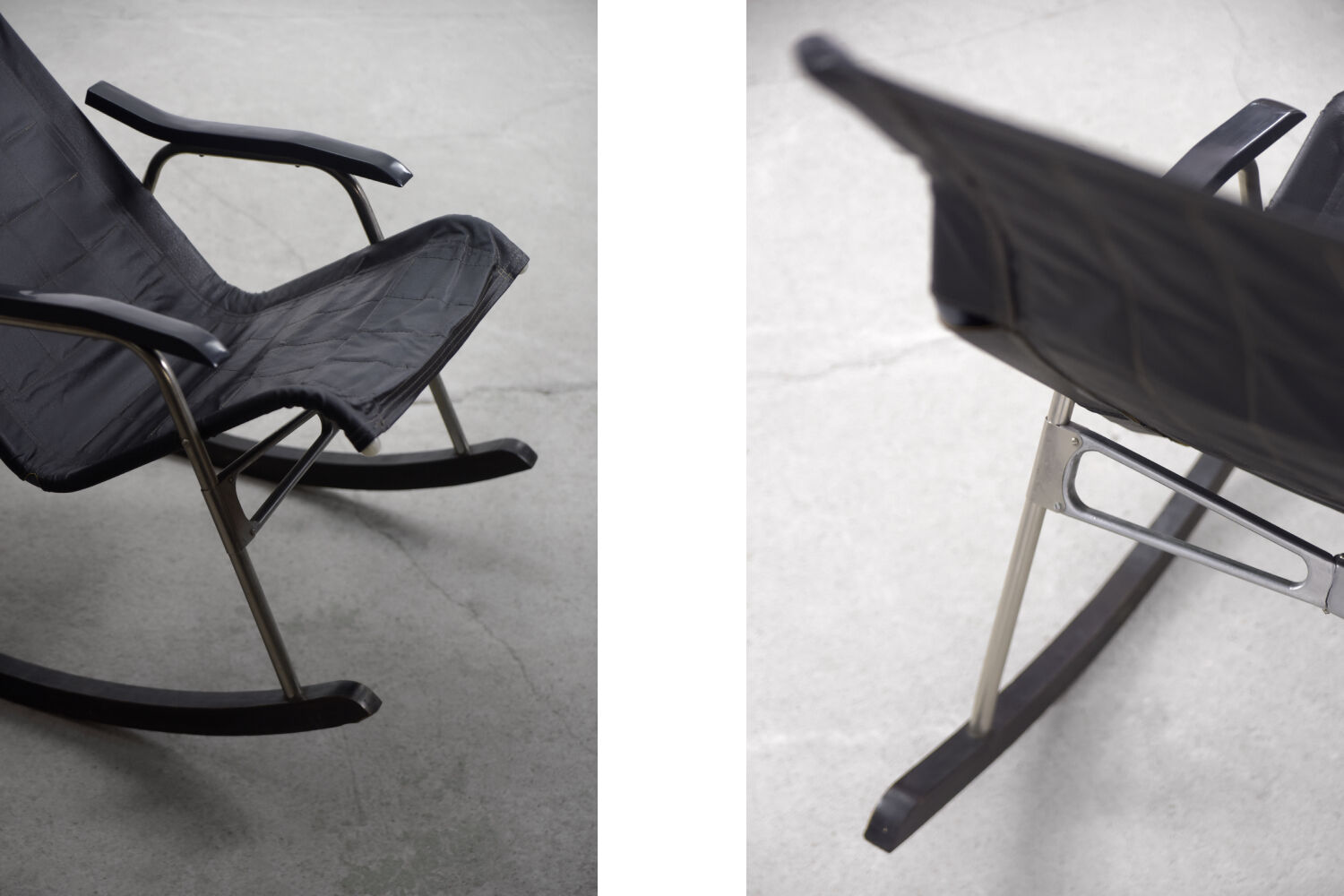 Vintage Mid-Century Postmodern Minimalist Black Leather Rocking Chair by Takeshi Nii, 1950s