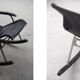 Vintage Mid-Century Postmodern Minimalist Black Leather Rocking Chair by Takeshi Nii, 1950s