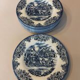 Set of 9 dessert plates English style blue & white