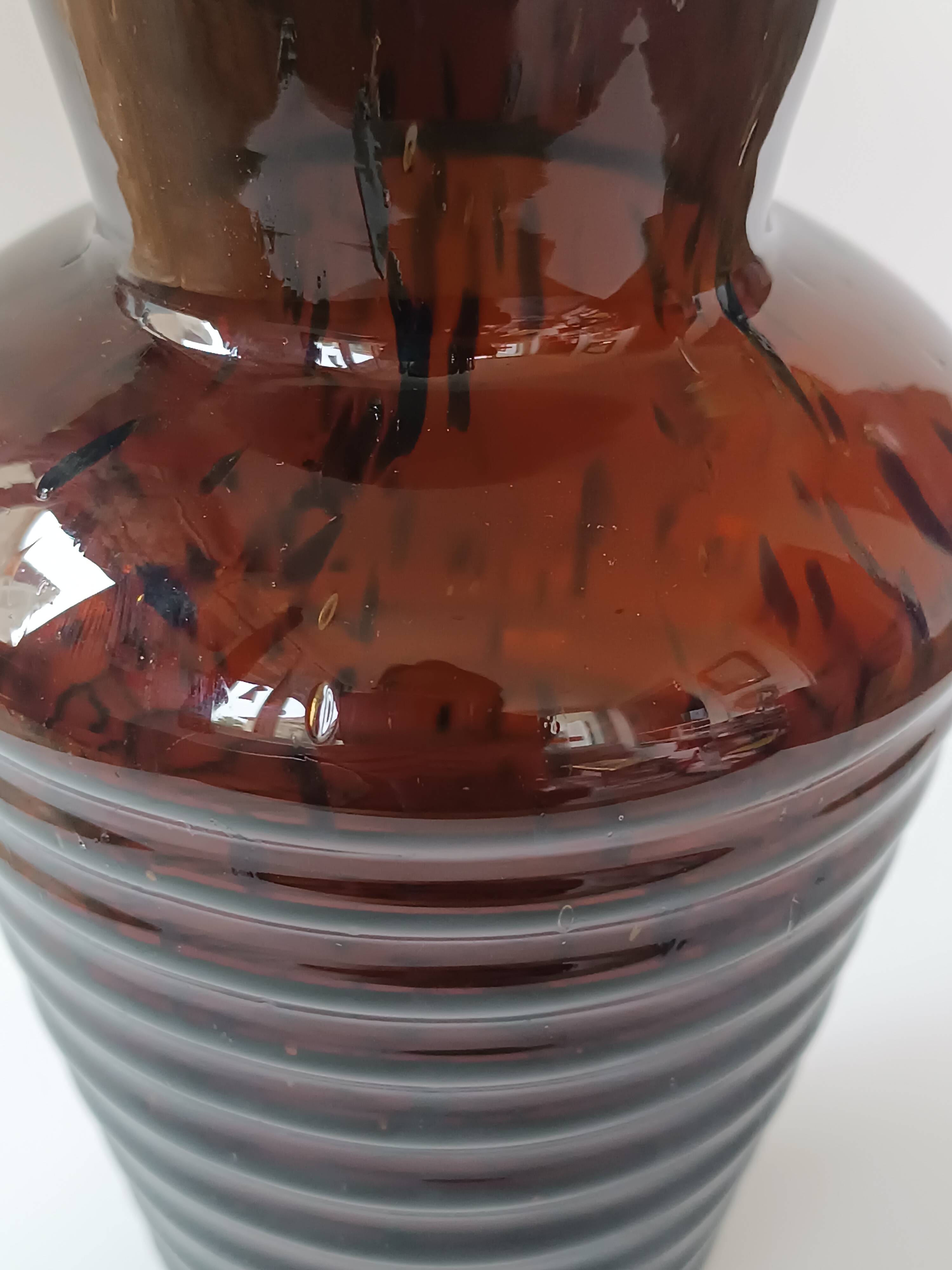 Vintage speckled amber blown glass conical vase
