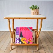 1960s rattan and bamboo side table with magazine rack