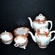 Sarreguemines coffee set 6 cups + 2 earthenware coffee pots with Chinese bamboo decor