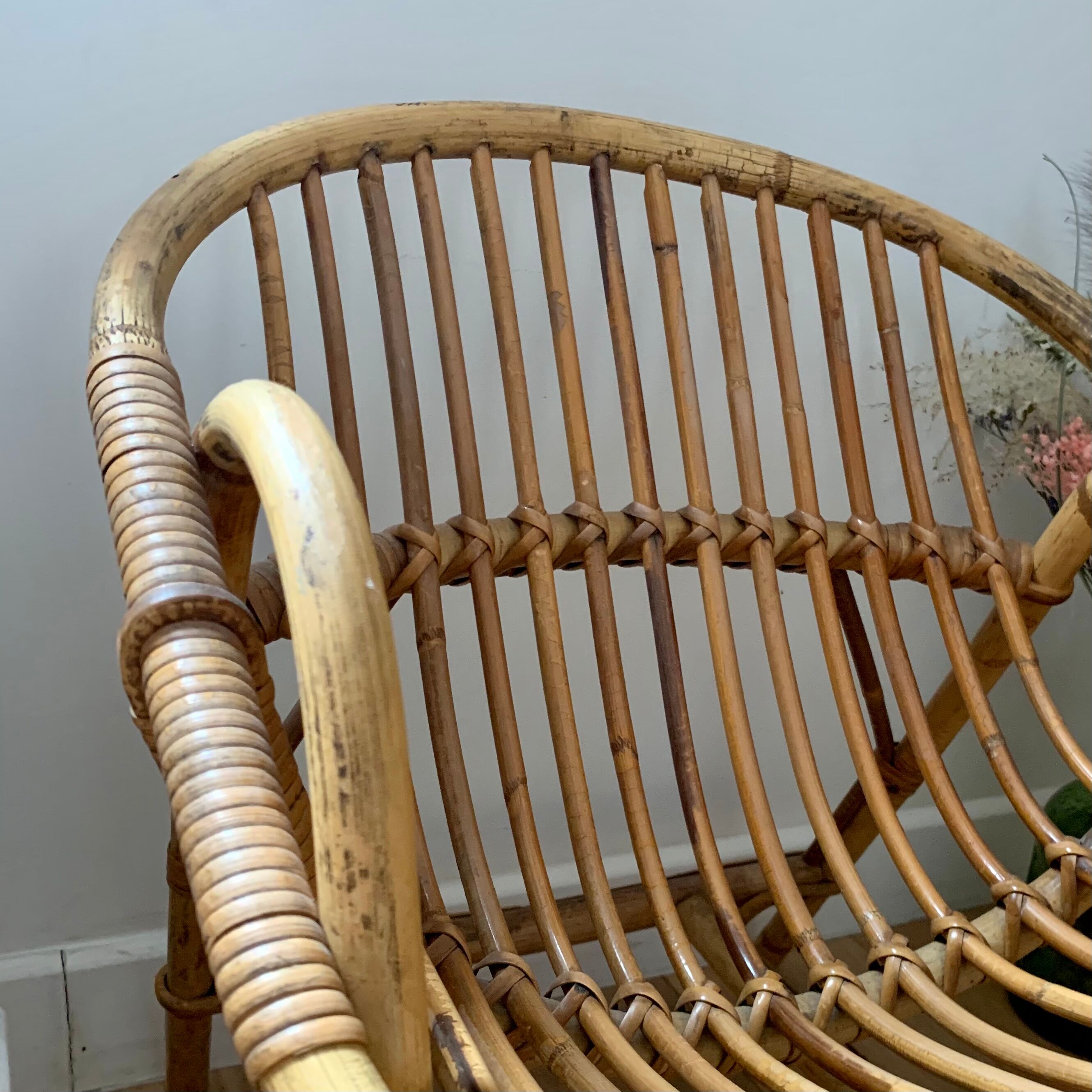 Rattan shell armchair, children's model