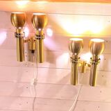 Three Large Scandinavian Brass Sconces, Mid Century
