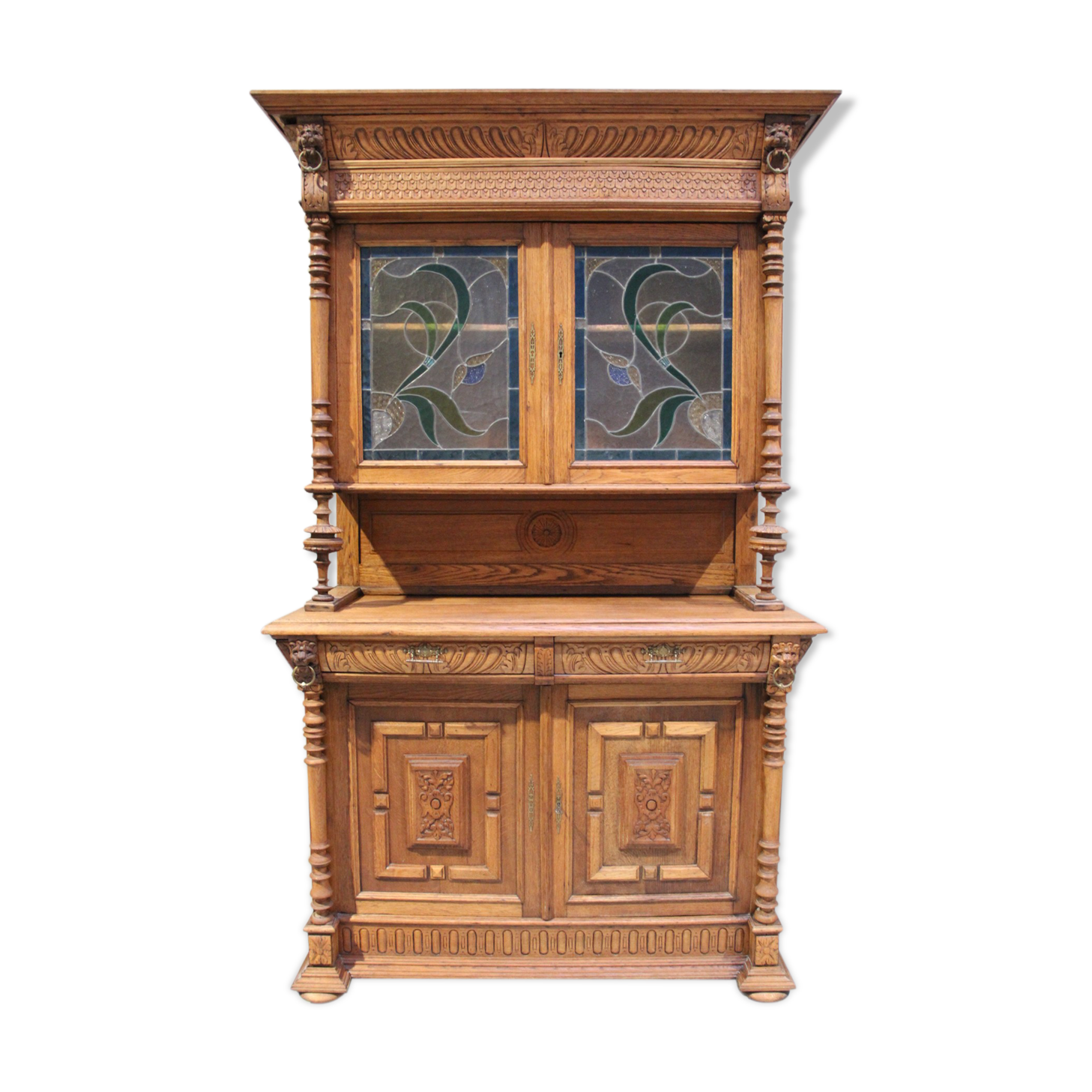 Double body late 19th century in oak and colored stained glass