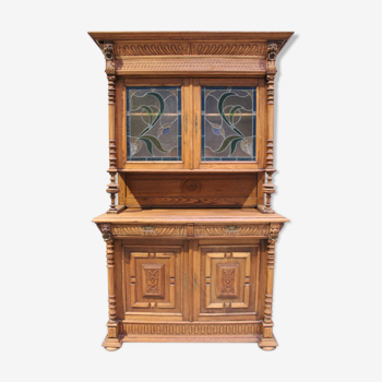 Double body late 19th century in oak and colored stained glass