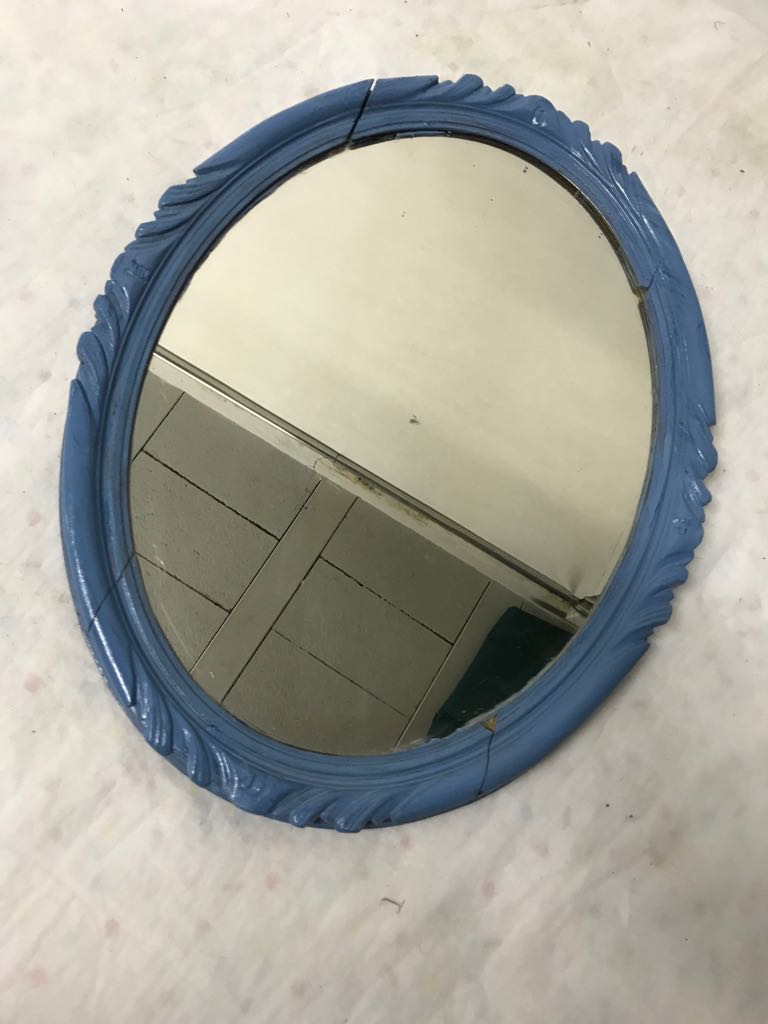 Blue wood oval mirror 30x45cm