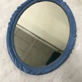 Blue wood oval mirror 30x45cm