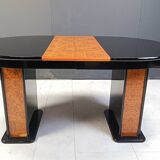 Vintage extendable burl wood and lacquer dining table, 1980s